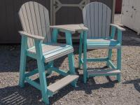 Pub Settee in Light Grey and Aruba Blue Poly Lumber