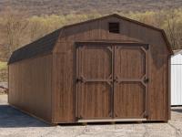 12x36 Gambrel Dutch Barn Style Storage Shed With Coffee Brown LP Smart Side, brown trim, and a shingle roof